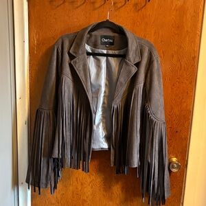 Chartou Women's Suede Fringe Jacket - Gray